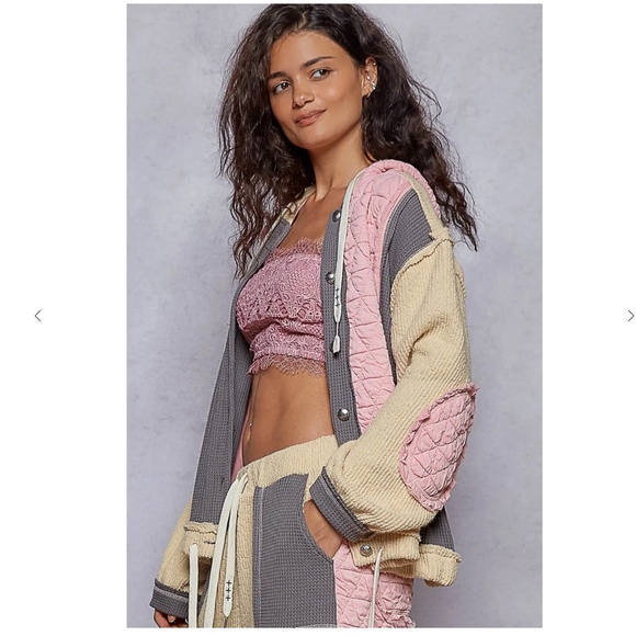 NWT POL Quilted Hoodie & Pants Set Pink/Grey - Picture 3 of 7